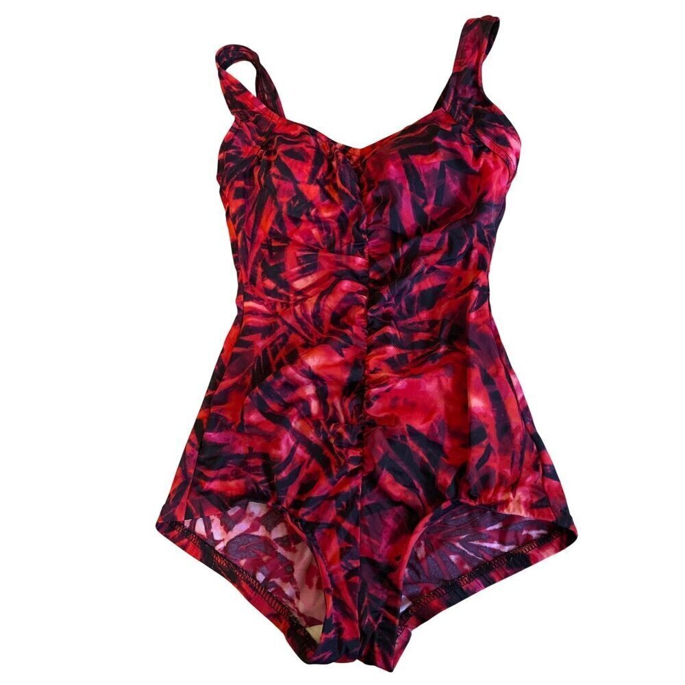 Maxine of Hollywood Women's One-Piece Swimsuit Red Black Slimming Size Medium?